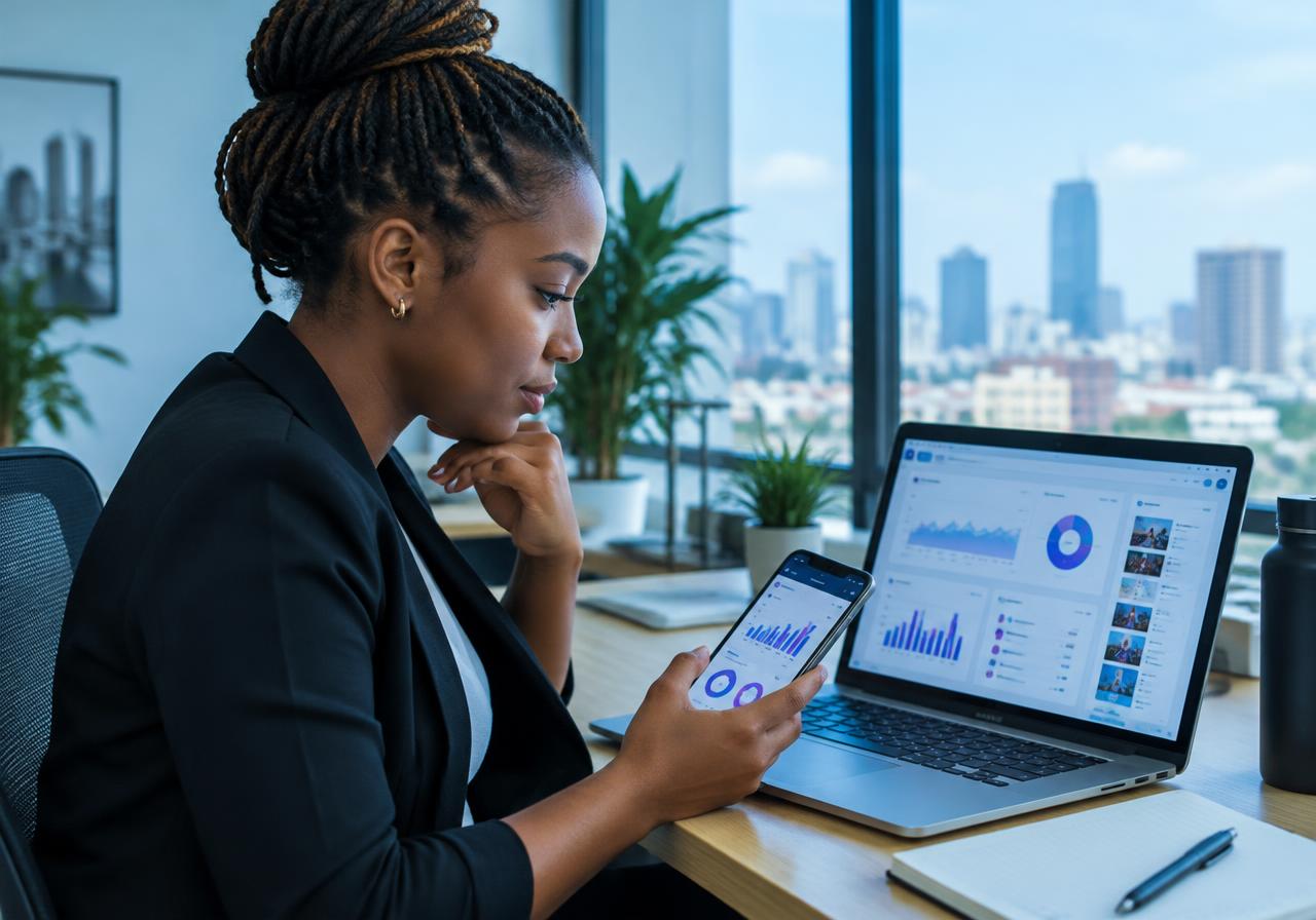 Marketer reviewing digital campaign analytics