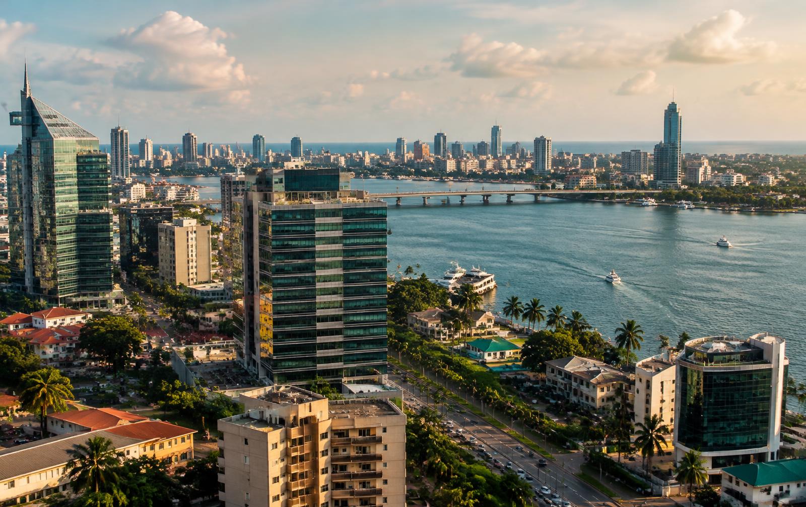 Editorial view of contemporary Lagos and its waterfront