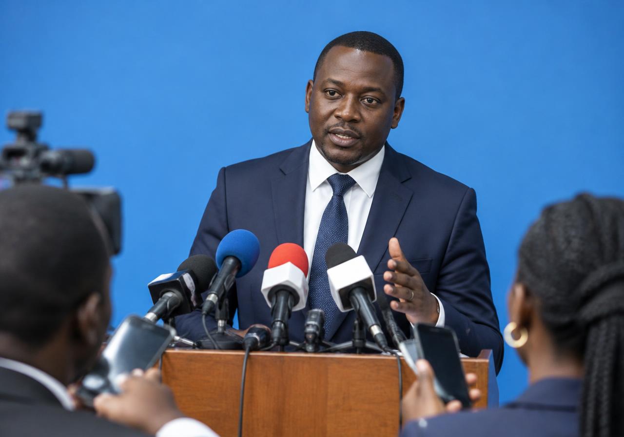 Spokesperson addressing journalists at a press conference